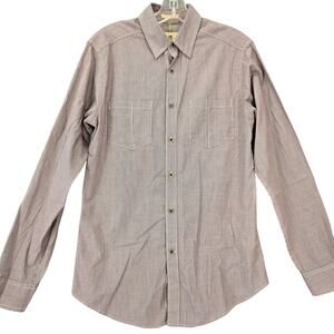 Life Khaki Blue Shirt Slim Preppy Plaid Classic Long Sleeve Button Up Men Size S